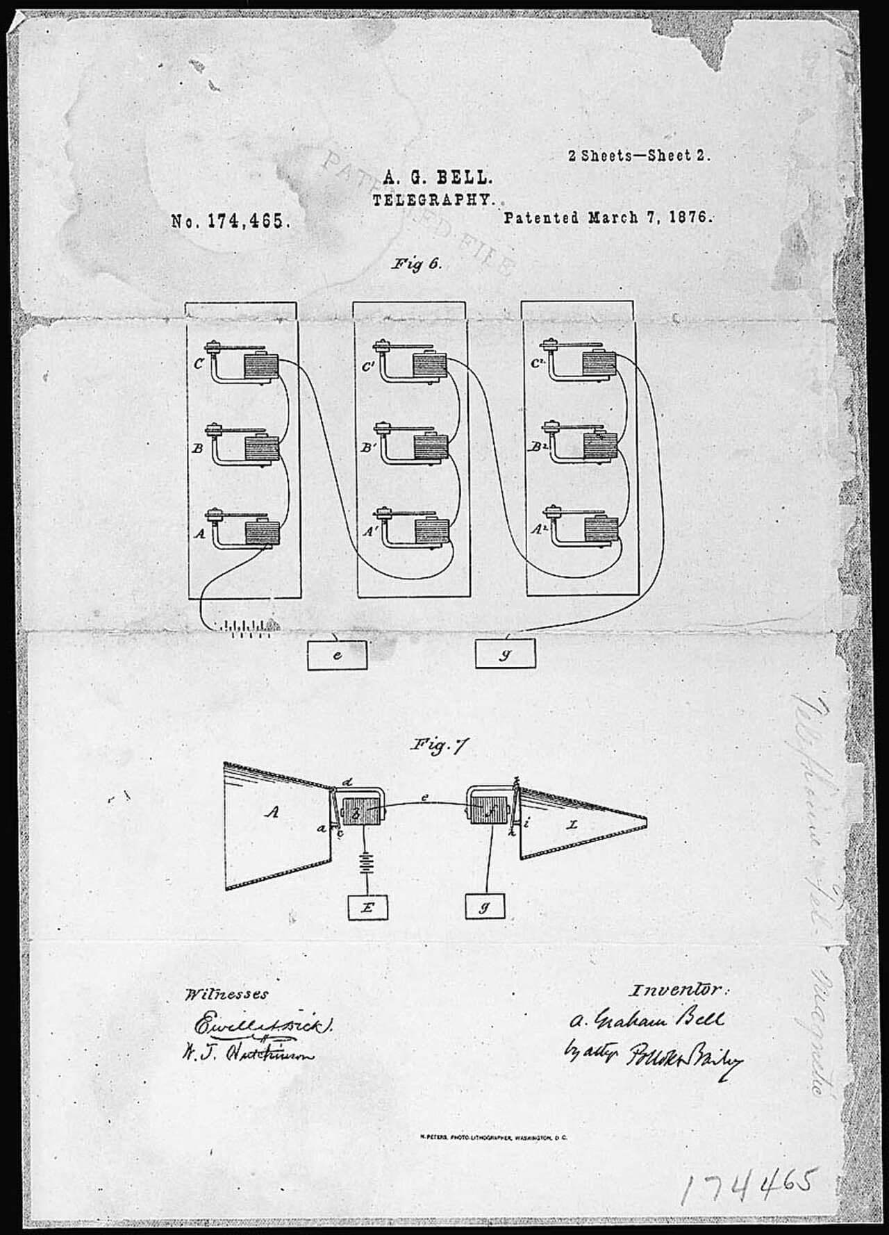 Bell's telephone patent drawing
