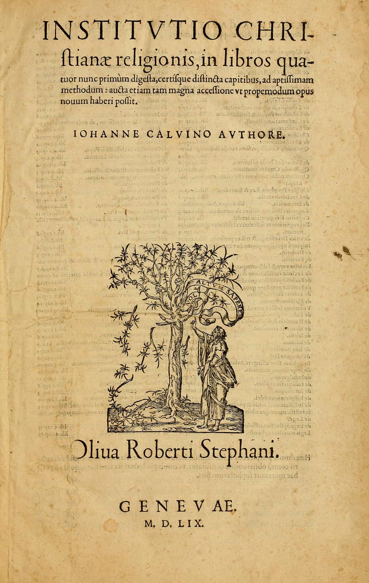 Title page of Calvin's Institutes of the Christian Religion