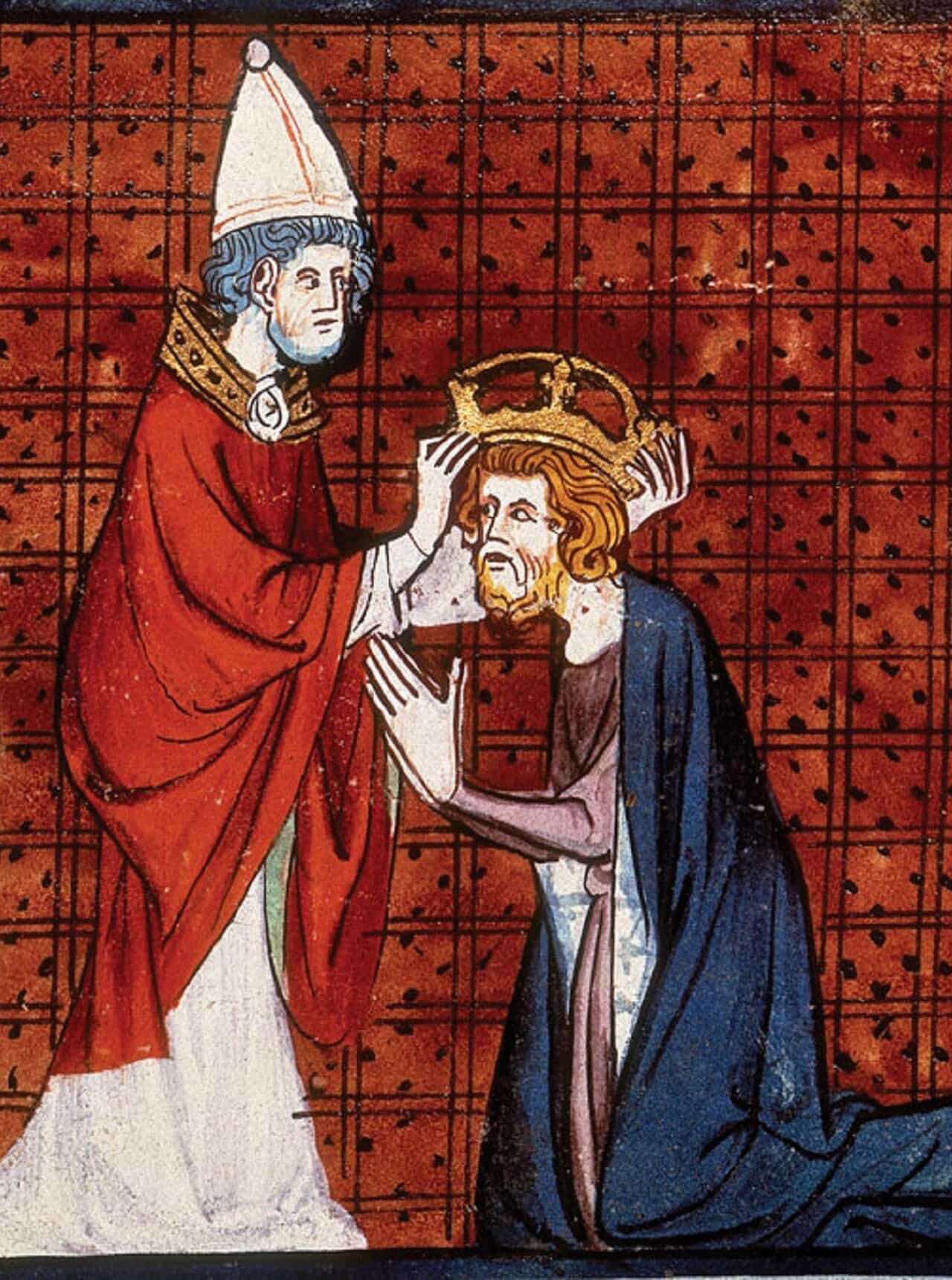 The coronation of Charlemagne, from a medieval manuscript