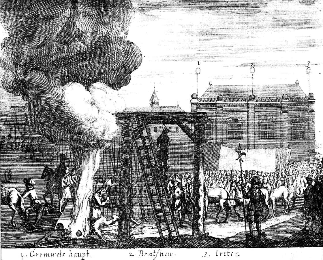 The posthumous execution of Cromwell, Bradshaw and Ireton in 1661