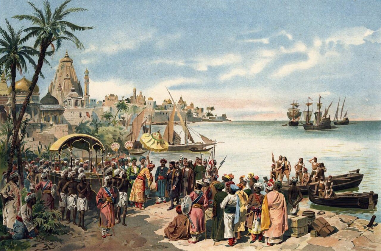 The arrival of Vasco da Gama at Calicut in 1498