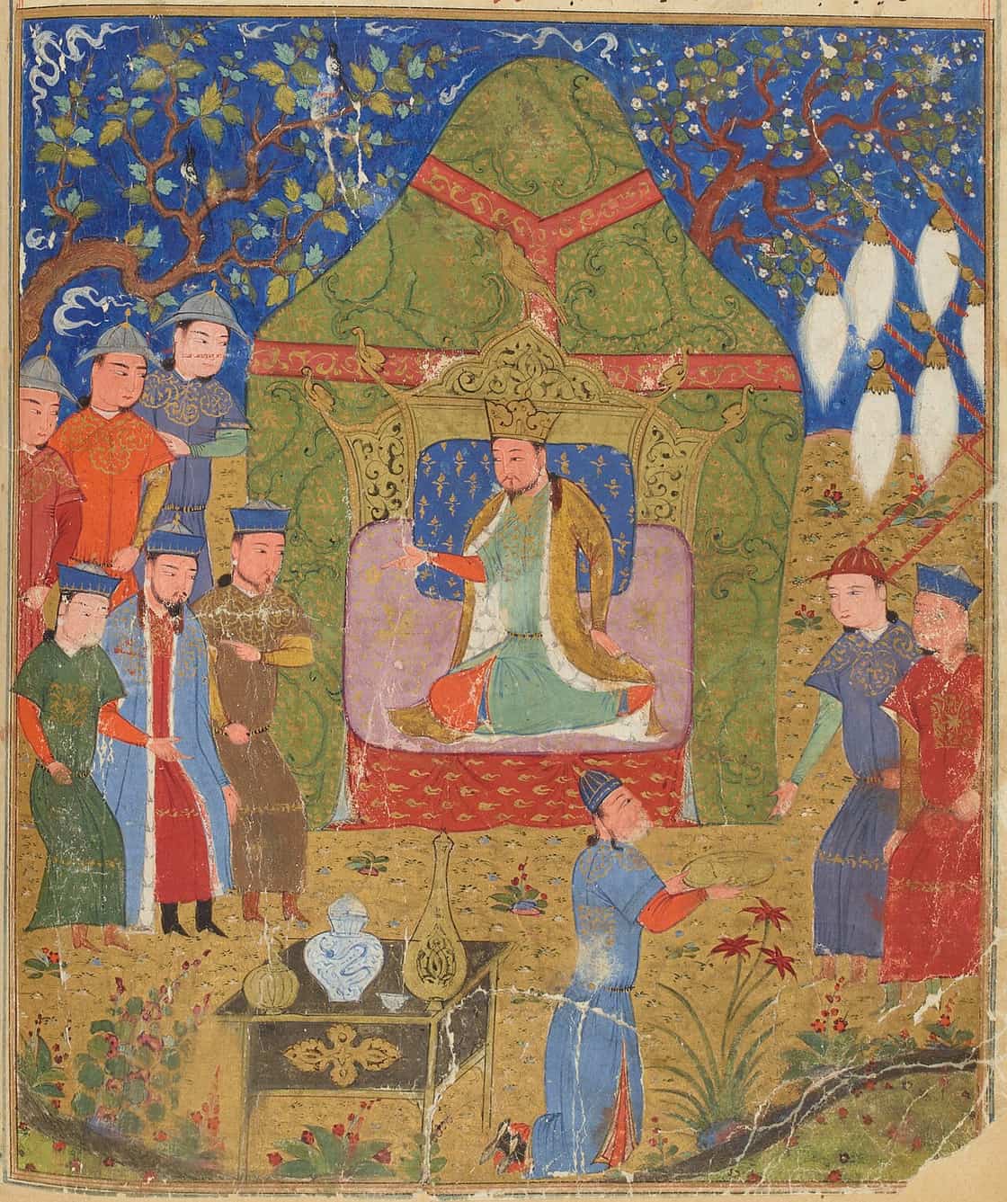 Temujin proclaimed Genghis Khan in 1206, from a Persian manuscript