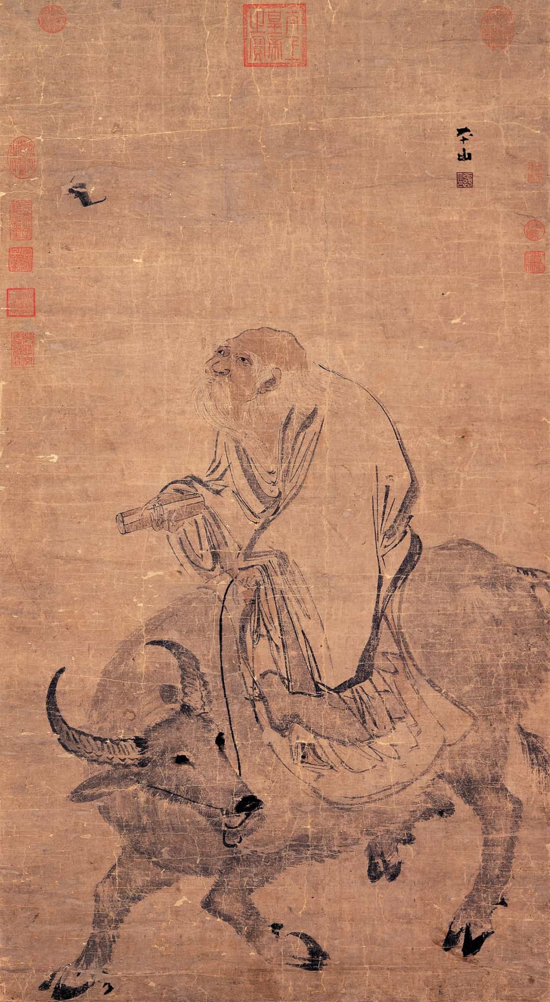 Laozi riding an ox, painted by Zhang Lu
